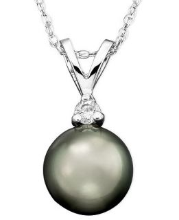 Tahitian Cultured Pearl (8mm) and Diamond Accent Pendant Necklace in 14k White Gold   Necklaces   Jewelry & Watches