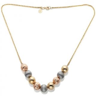14K Gold Tricolor Multitextured Bead and Rope Chain 17" Necklace