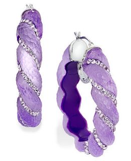SIS by Simone I Smith Platinum Over Sterling Silver Earrings, Crystal and Purple Lucite Hoop Earrings   Earrings   Jewelry & Watches