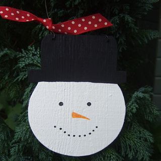 hanging wooden snowman decoration by the blueberry patch by sarah benning
