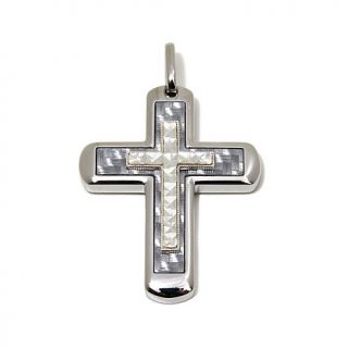 Michael Anthony Jewelry® Diamond Cut Stainless Steel Cross Pendant with Ste