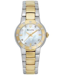 Bulova Womens Diamond Accent Two Tone Stainless Steel Bracelet Watch 28mm 98R168   Watches   Jewelry & Watches