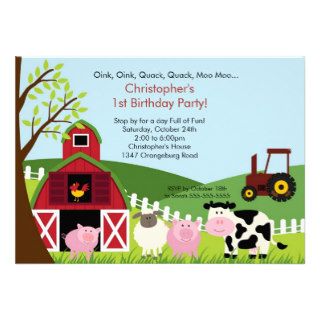 Cute Barnyard Animal Fun Birthday Party Announcements