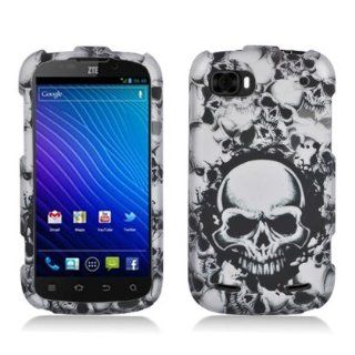 Aimo Wireless ZTEN861PCLMT237 Durable Rubberized Image Case for ZTE Warp Sequent N861   Retail Packaging   White Skulls Cell Phones & Accessories
