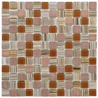 SomerTile 11.5x11.5 inch Chroma Square Cocoa Glass and Stone Mosaic Tiles (Set of 10) Somertile Wall Tiles