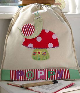 girl's personalised snail nursery bag by constantine jo