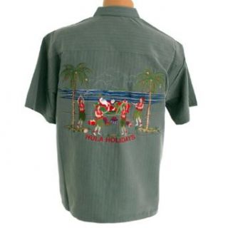 Bamboo Cay Men's Embroidered Back Santa Hammock Christmas Holiday Hawaiian Shirt at  Mens Clothing store
