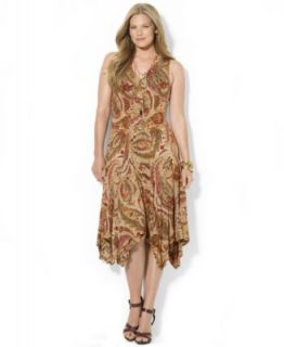 Lauren Ralph Lauren Plus Size Sleeveless Paisley Print Silk Dress   Dresses   Plus Sizes