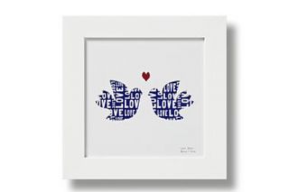 purple 'love doves' cut out artwork by bertie & jack