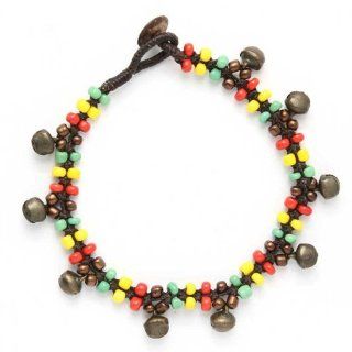 Idin Handmade Anklet   Handmade wax cord braided with multicoloured beads and bells rasta style anklet (24 cm) Jewelry