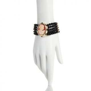 AMEDEO NYC® "Nero Chic" Multi Strand Bead Cameo Bracelet