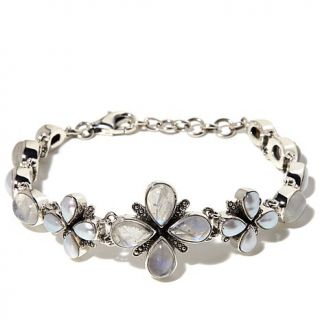 Nicky Butler Pear and Oval Gemstone Sterling Silver Flower Design Line Bracelet