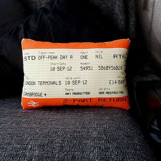 cambridge train ticket cushion   september by ashley allen
