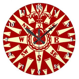 Red Compass wall clock with numbers