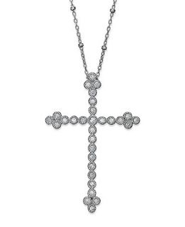 Diamond Necklace, Sterling Silver 4 Point Diamond Cross Pendant (3/8 ct. t.w.)   Necklaces   Jewelry & Watches