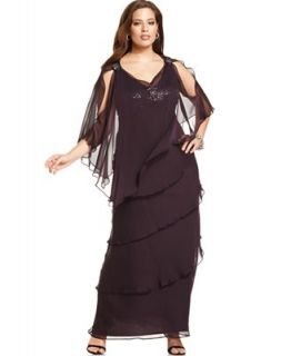 JR Nites Plus Size Dress and Capelet, Sleeveless Sequin Tiered Gown   Dresses   Plus Sizes