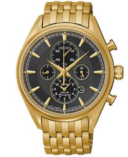 Seiko Mens Chronograph Solar Alarm Gold Tone Stainless Steel Bracelet Watch 43mm SSC210   Watches   Jewelry & Watches