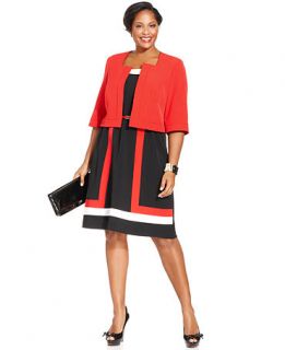 Le Bos Plus Size Belted Colorblock Dress and Jacket   Dresses   Plus Sizes