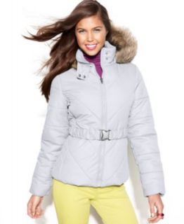 Jessica Simpson Hooded Faux Fur Collar Belted Puffer   Coats   Women