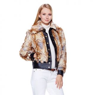 Deesigns Faux Fur Bomber with Ostrich Embossed Trim