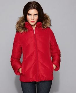 Calvin Klein Petite Coat, Hooded Faux Fur Trim Down Puffer   Coats   Women