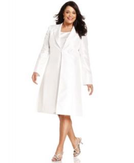 Le Suit Plus Size Textured Scallop Trim Winter White Skirt Suit   Suits & Separates   Plus Sizes