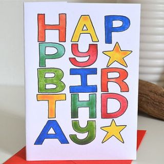 colourful 'happy birthday' card by becka griffin illustration