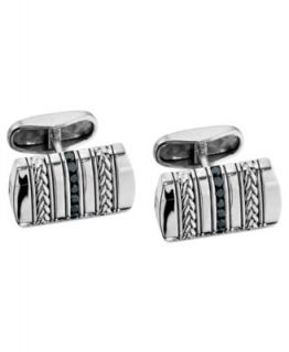Mens Diamond Cuff Links, Stainless Steel, Black Resin and Diamond Rectangle Cuff Links (1/6 ct. t.w)   Jewelry & Watches