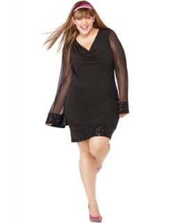 Ruby Rox Plus Size Dress, Long Sleeve Sequined Cowlneck   Dresses   Plus Sizes