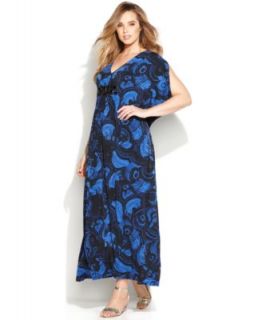 INC International Concepts Plus Size Cap Sleeve Printed Maxi Dress   Dresses   Plus Sizes
