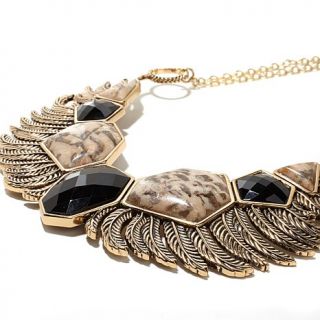 Studio Barse Black Onyx and Jasper Bronze "Feather" 30 1/4" Bib Necklace