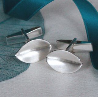 brushed silver leaf cufflinks by louise mary designs