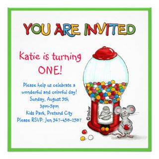 Kids Birthday Party   Gumball Invitation  