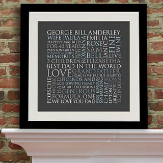 personalised dad's typographic art print by cherry pete