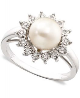 14k White Gold Ring, Tahitian Pearl (8mm) and Diamond Accent Ring   Rings   Jewelry & Watches