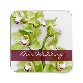 Green Cymbidium Orchid Wedding Square Stickers