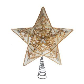 Kurt Adler 13.5 inch Cream Velour with Pearl Trim and Gold Glitter Star Treetop   Christmas Tree Toppers