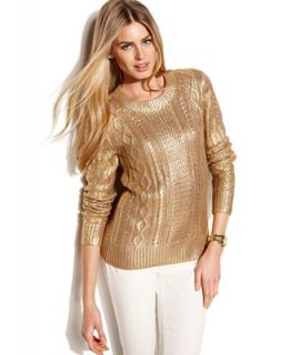 MICHAEL Michael Kors Long Sleeve Metallic Cable Knit Sweater   Sweaters   Women