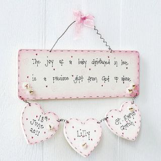 personalised handmade christening plaque by primitive angel country store