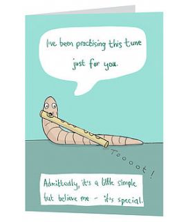 'worm flautist' greetings card by sarah ray