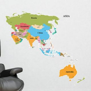 map of asia & australia wall stickers by the binary box