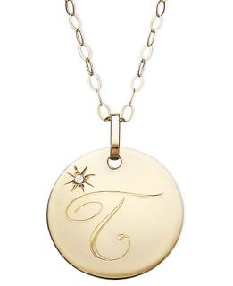 14k Gold Necklace, Diamond Accent Letter T Disc Pendant   Necklaces   Jewelry & Watches