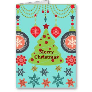 Modern Holiday Merry Christmas Tree Snowflakes Greeting Card