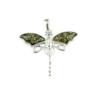 Green Amber Dragonfly Pendant Jewelry