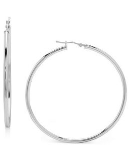 14k White Gold Earrings, Polished Large Hoop   Earrings   Jewelry & Watches