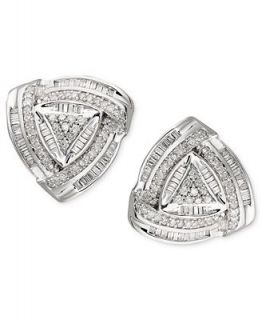 Diamond Earrings, Sterling Silver Diamond Trillion Stud (1 ct. t.w.)   Earrings   Jewelry & Watches