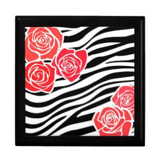 Black and white Zebra pattern + red roses Keepsake Boxes