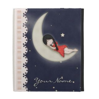 Whimsical Young Girl Asleep on the Moon iPad Folio Case