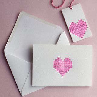 neon letterpress heart card and tag by print for love of wood
