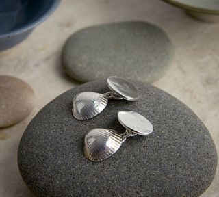 fine silver personalised cockle shell cufflinks by sally clay